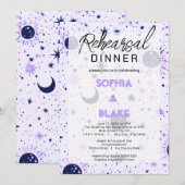 Zwart & Paars Celestial Bruiloftsrepetie Dinner Kaart (Voorkant / Achterkant)