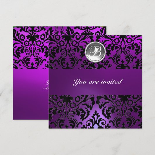 ZWART & PAARS DAMAST GEM STONE MONOGRAM ijs Kaart (Voorkant / Achterkant)