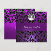 ZWART & PAARS DAMAST PATROON EDELGESTEENTE MONOGRA KAART (Voorkant / Achterkant)