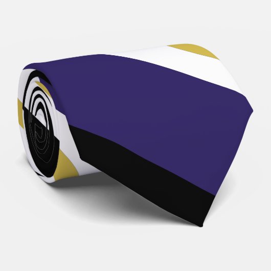 Zwart Paars en gouden Broad University Stripe Stropdas (Opgerold)