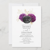 Zwart Paars en goudvezel Gothic Wedding Kaart (Voorkant)