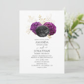 Zwart Paars en goudvezel Gothic Wedding Kaart (Staand voorkant)