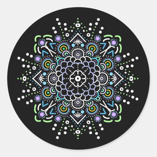 Zwart, Paars en groen Mandala Ronde Sticker (Voorkant)