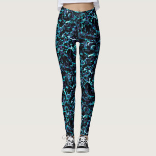 Zwart Paars en schokkend elektrisch Aqua Blue Leggings