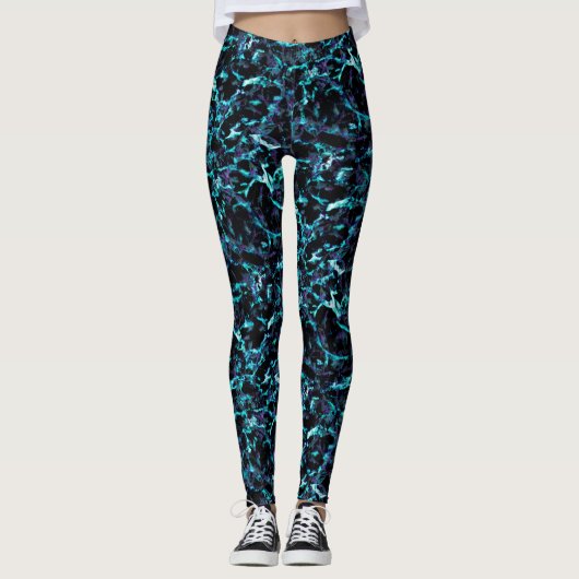 Zwart Paars en schokkend elektrisch Aqua Blue Leggings (Voorkant)