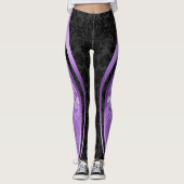 Zwart-Paars Floral Damascus Geometrisch design Leggings (Voorkant)