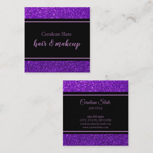 Zwart-Paars glitter-meisje Sparkle Salon Vierkante Visitekaartje (Voorkant / Achterkant)
