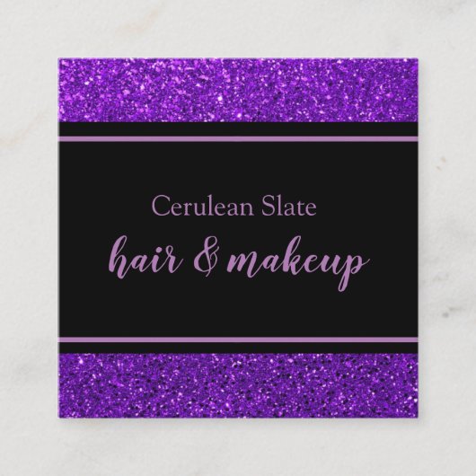 Zwart-Paars glitter-meisje Sparkle Salon Vierkante Visitekaartje (Voorkant)