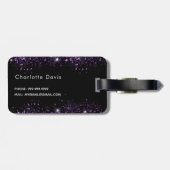 Zwart paars glitter monogram stofmonogram bagagelabel (Achterkant horizontaal)