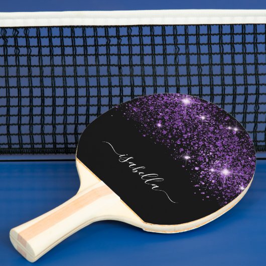 Zwart paars glitter-monogram tafeltennisbatje (Insitu)