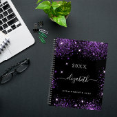 Zwart paars glitter-stofnaamscript 2023 planner