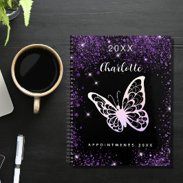 Zwart paars glitter-vlindernaamscript planner