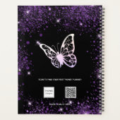 Zwart paars glitter-vlindernaamscript planner (Achterkant)