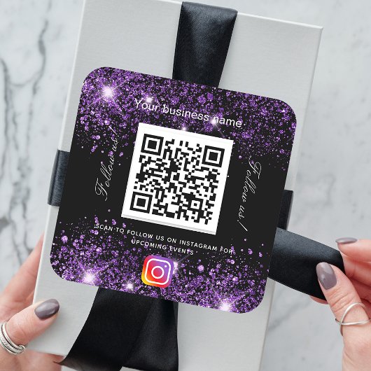 Zwart paars glitter zakenman code instagram vierkante sticker