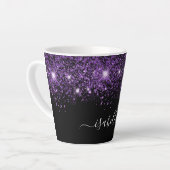 Zwart paars glitternaamscript glamoureus latte mok (Linkerhoek)