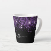 Zwart paars glitternaamscript glamoureus latte mok (Rechterhoek)