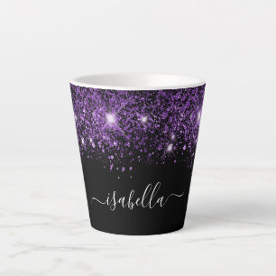 Zwart paars glitternaamscript glamoureus latte mok