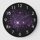 Zwart paars glitterstof grote klok (Voorkant)