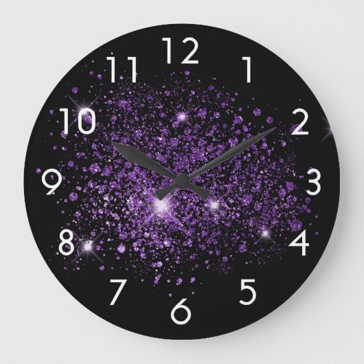 Zwart paars glitterstof grote klok (Voorkant)