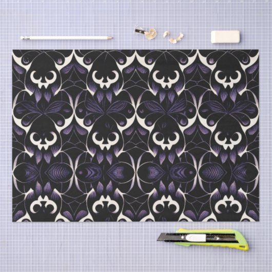 Zwart-Paars gotisch patroon #2 | Weefselpapier Tissuepapier (Craft)