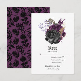 Zwart Paars Goud Bloem Gothic Bruiloft RSVP Kaartje