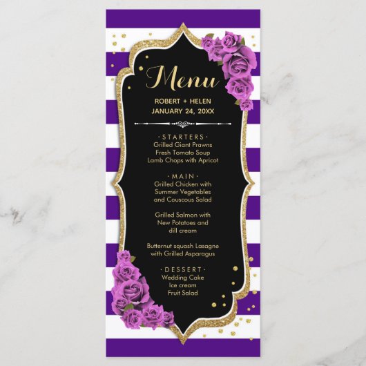 Zwart Paars Goud Menu Kaart (Voorkant)