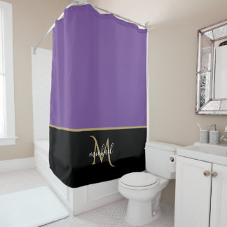 Zwart | Paars & Goud Monogram Elegante Luxe Douchegordijn