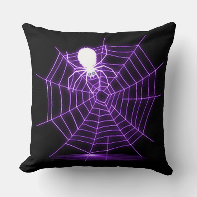 Zwart-Paars Halloween Spider Web Sierkussen (Voorkant)