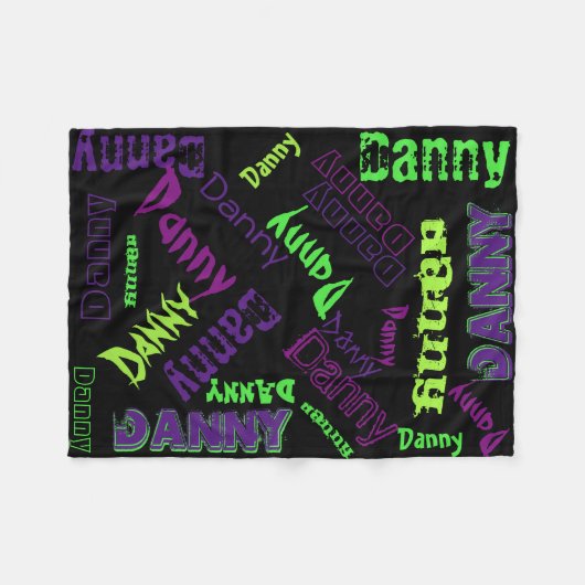 Zwart Paars Lime Green Neon Blanket Name Collage Fleece Deken (Voorkant (Horizontaal))
