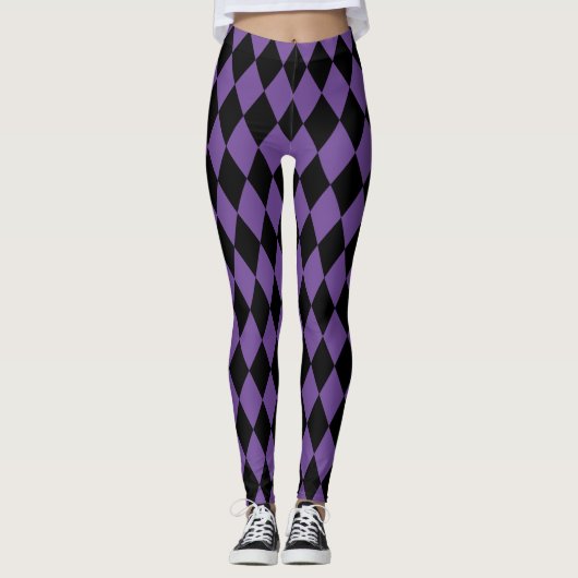 Zwart-paars Mardi Gras harlequin patroon Leggings (Voorkant)