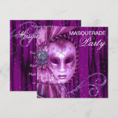 Zwart Paars Maskerade Feest Kaart (Voorkant / Achterkant)