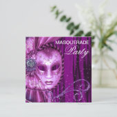 Zwart Paars Maskerade Feest Kaart (Staand voorkant)