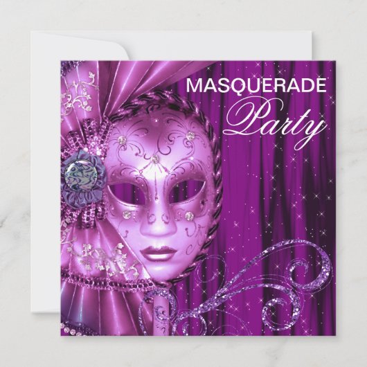 Zwart Paars Maskerade Feest Kaart (Voorkant)