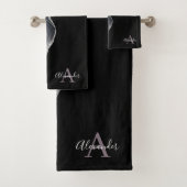 Zwart Paars Matig Elegant Monogram Bad Handdoek (Insitu)