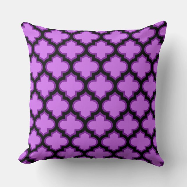 Zwart Paars Quatrefoil Trellis Pillow Kussen (Voorkant)