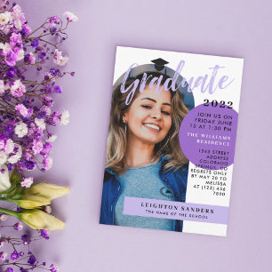Zwart Paars Retro Boog Foto Afstuderen Kaart