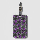 Zwart Paars Roos Elegant Silver Leaves Garden Bagagelabel (Voorkant (verticaal))