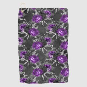 Zwart Paars Roos Elegant Silver Leaves Garden Golfhanddoek