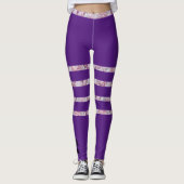 Zwart Paars Roos Kwarts Striped Monogram Modern Leggings (Voorkant)