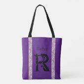 Zwart Paars Roos Kwartz Monogram Naam Modern Chic Tote Bag (Achterkant)