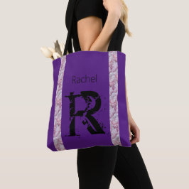 Zwart Paars Roos Kwartz Monogram Naam Modern Chic Tote Bag