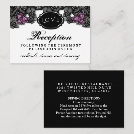 Zwart Paars Roos LOVE Halloween Weddenschap Informatiekaartje (Voorkant / Achterkant)