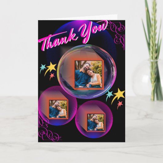 Zwart, Paars Roze Koppel Elegant 3 Foto Collage Bedankkaart (Voorkant)