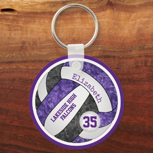 zwart paars schoolteam : meisjes volleybal sleutelhanger (Voorkant)