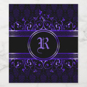 Zwart & Paars Sierlijk Gotisch Monogram Wijn Etiket (Enkel label)
