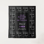 Zwart Paars Uw Logo en sociale media Wandkleed (Voorkant)