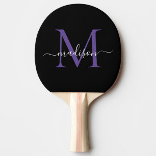 Zwart Paars Violet Monogram Elegant Script Name Tafeltennisbatje