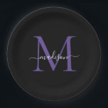 Zwart Paars Violet Monogram Modern Elegant Schrift Papieren Bordje<br><div class="desc">Eenvoudig Modern Trendsettend Zwart Paars Violet Monogram Modern Vrouwelijk Schrift Naam Papieren Bord</div>