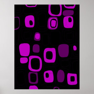 Zwart, Paars, Violet Retro Abstract Art Poster