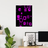 Zwart, Paars, Violet Retro Abstract Art Poster (Thuiskantoor)